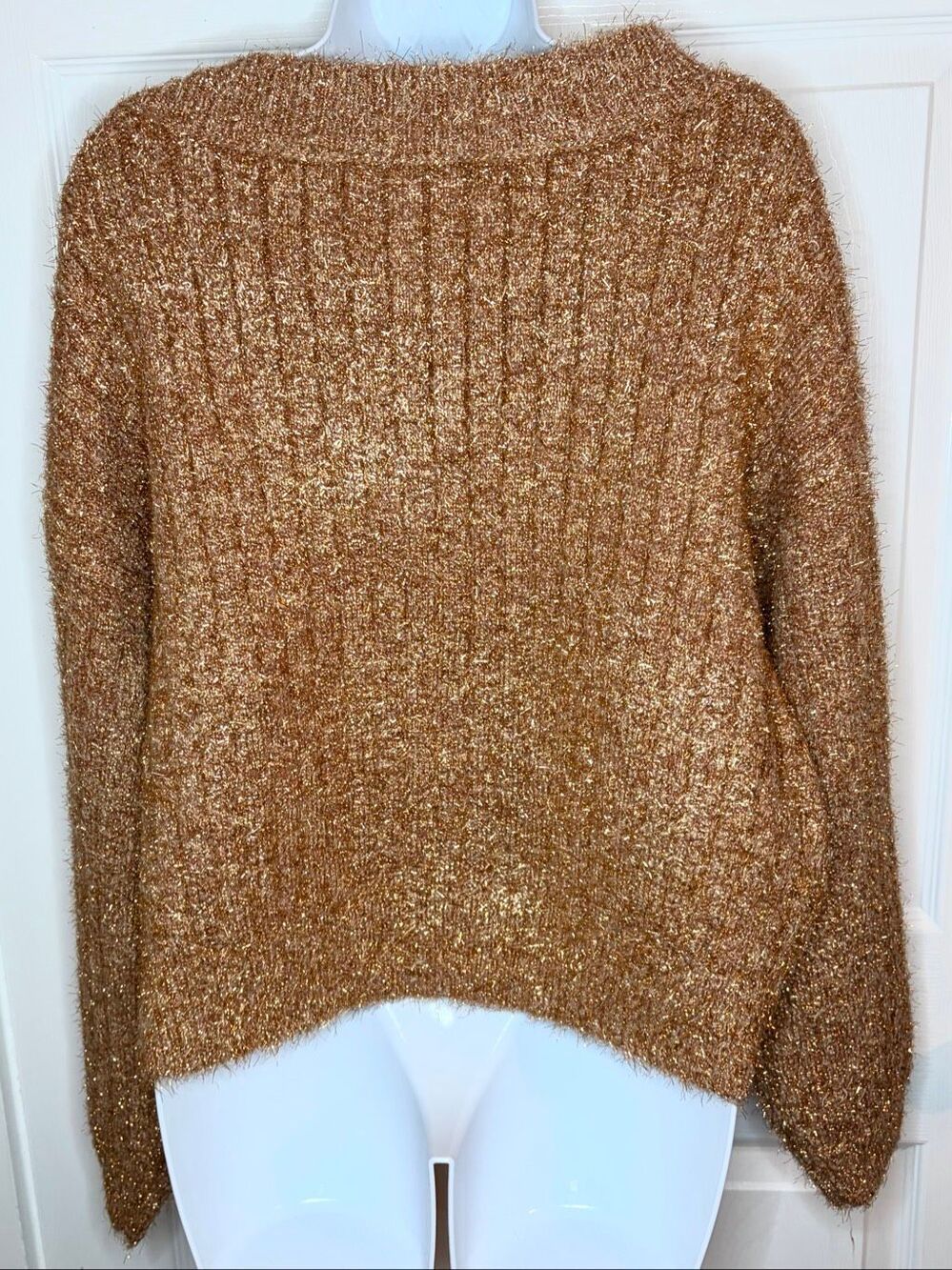 Anthropologie Boat-Neck Tinsel Cardigan Sparkly Sweater Mink Blush M NWT - Picture 13 of 16